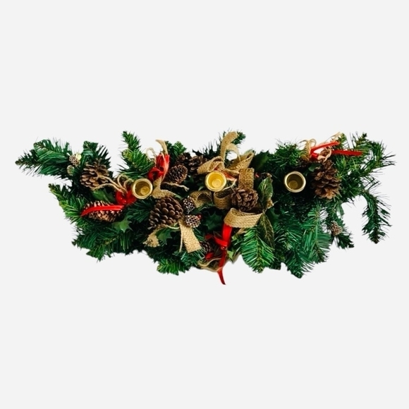 VNTG Christmas Pine Berries Tabletop Garland Xmas Table Centerpiece Candleholder - Picture 3 of 6